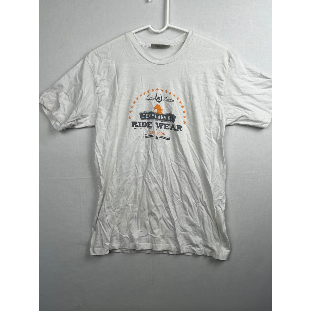 Lucky Bucky T-Shirt Ten Years of Ride Wear Graphic Size Medium White